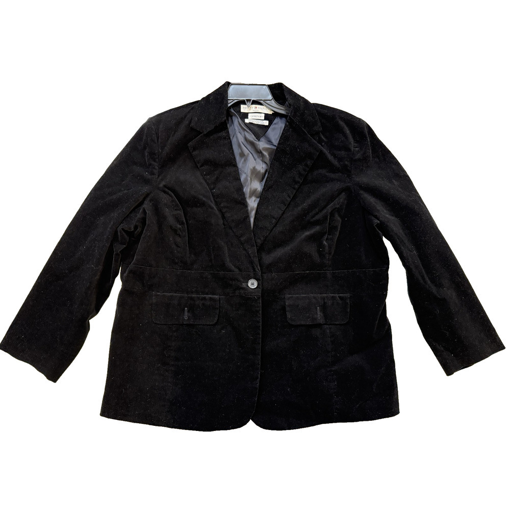 Tommy Hilfiger Blazer Womens XL Black Stretch Velvet Jacket‎